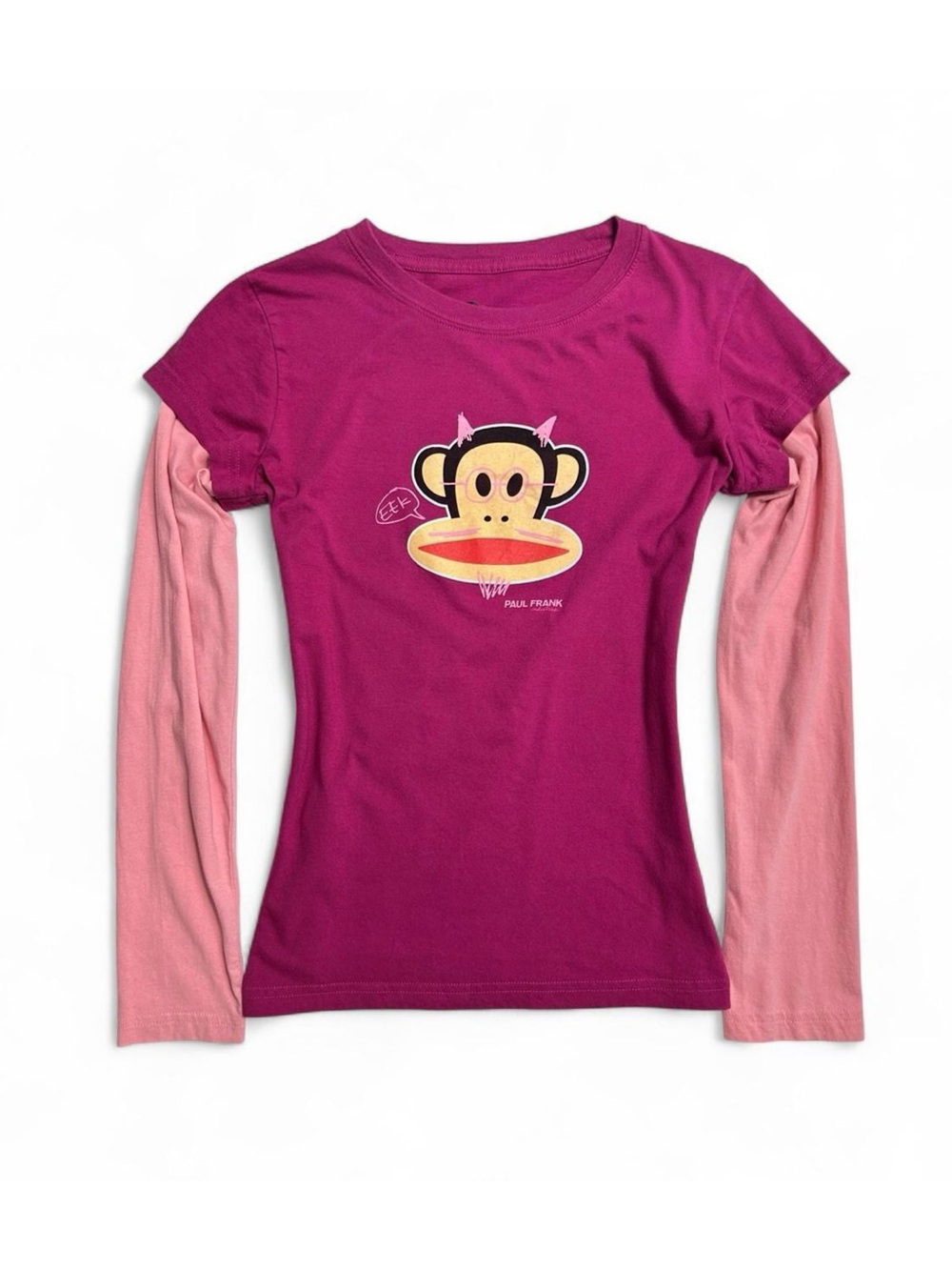 Y2K 2000s Paul Frank Graphic Pink Layered Long Sleeve Tee